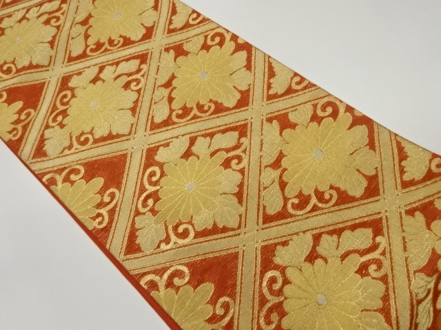 JAPANESE FUKURO OBI FOR SUMMER / WOVEN KIKU ARABESQUE
